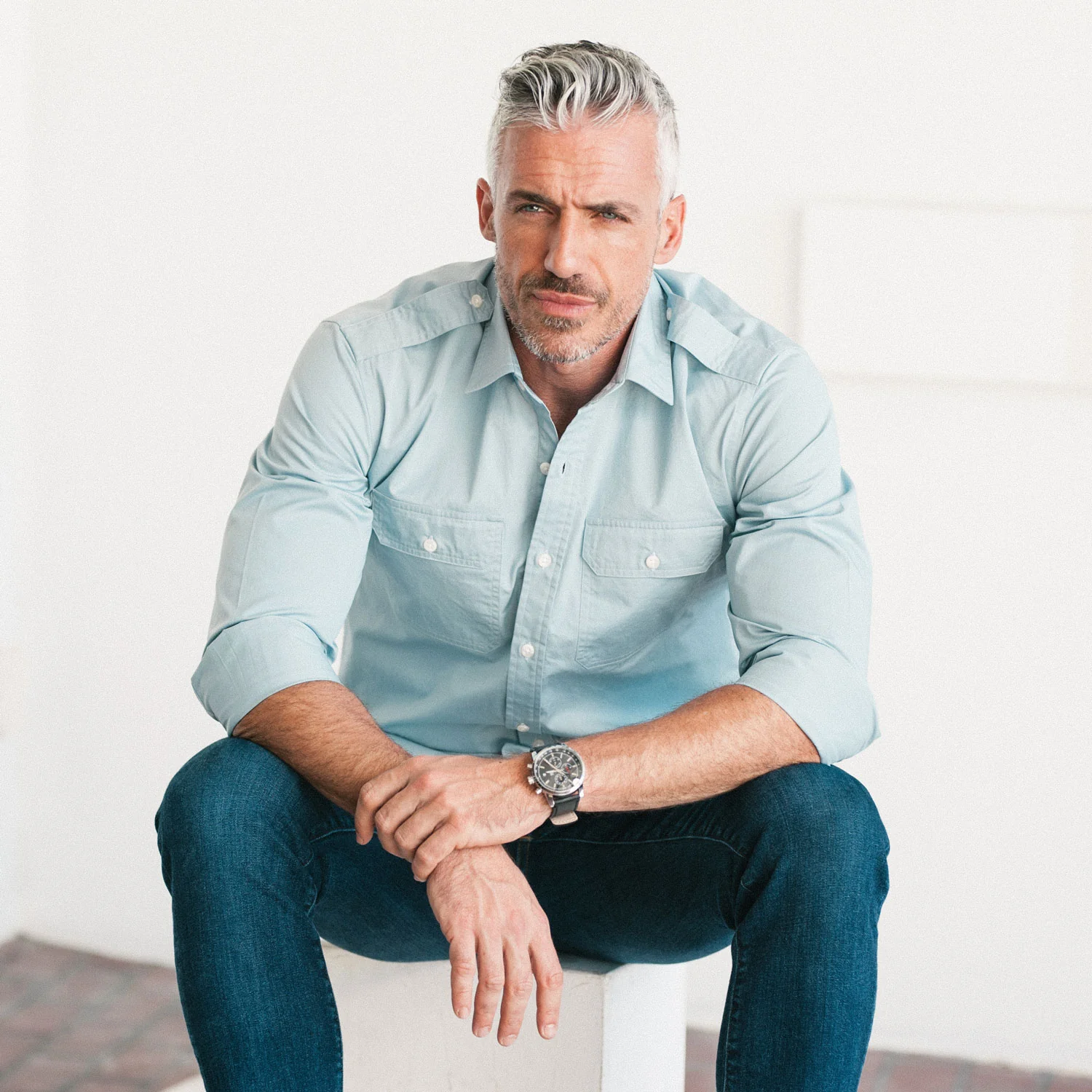 Smith Utility Shirt – Light Blue Cotton Twill - Image 4