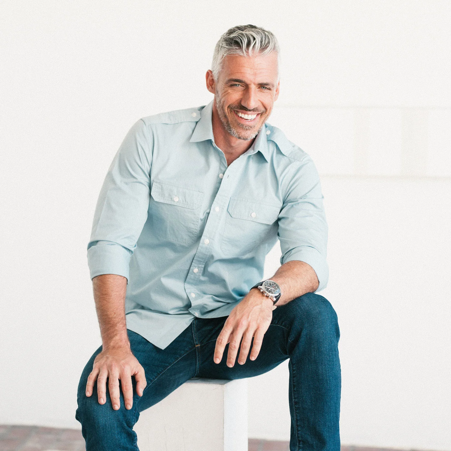 Smith Utility Shirt – Light Blue Cotton Twill - Image 6