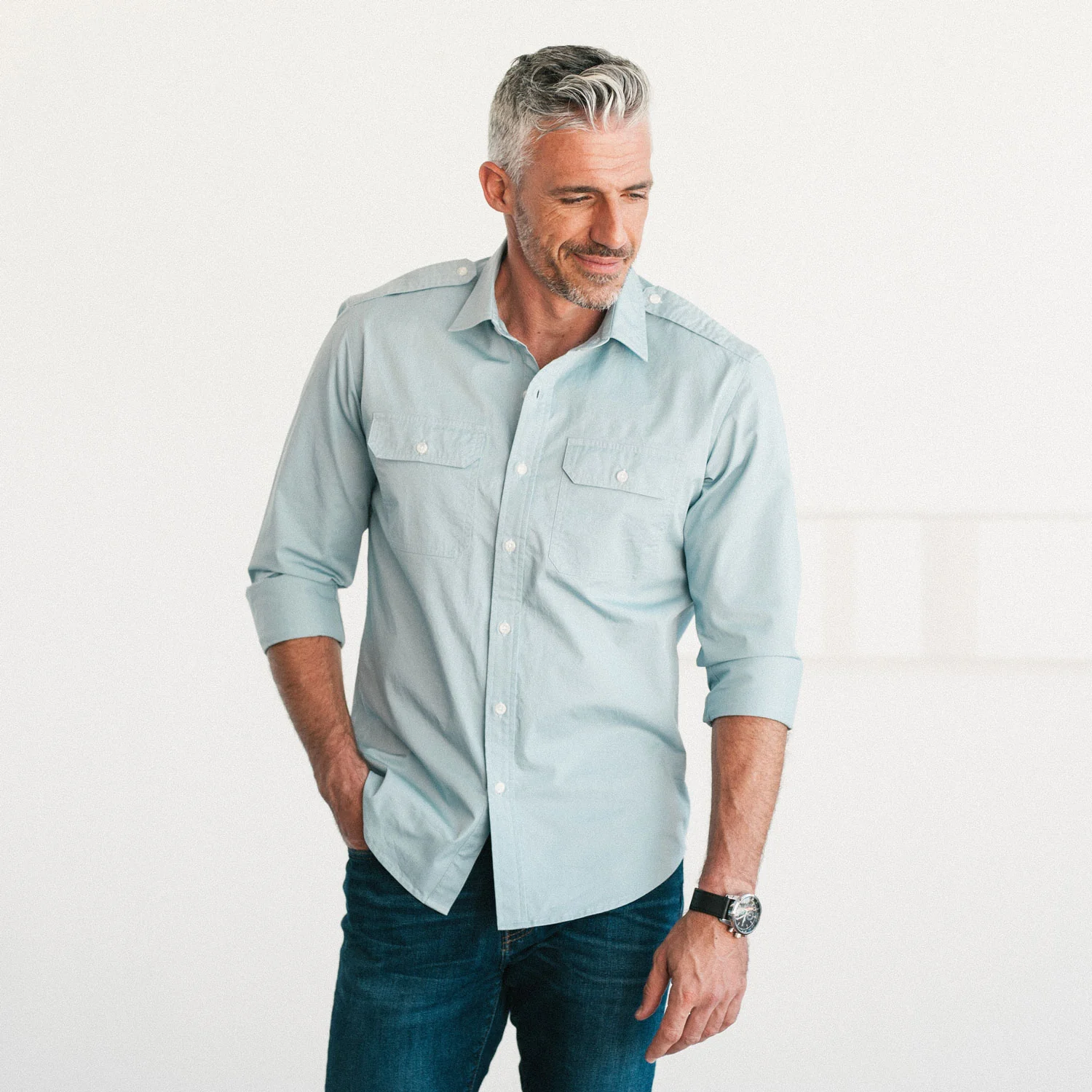 Smith Utility Shirt – Light Blue Cotton Twill - Image 7