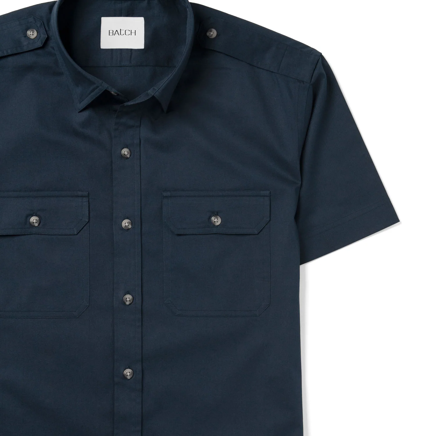Smith Utility Short Sleeve Shirt – Dark Navy Cotton Twill - Image 3
