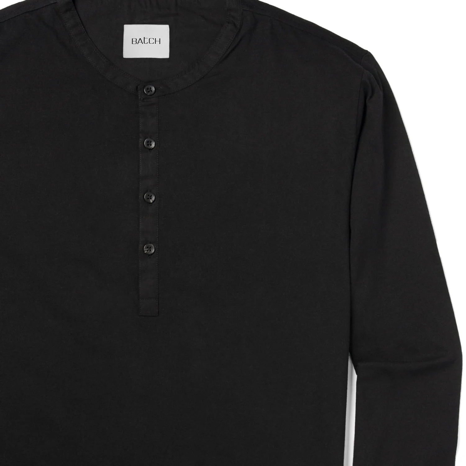 Woven Placket Henley Shirt –  Black Cotton Jersey - Image 3