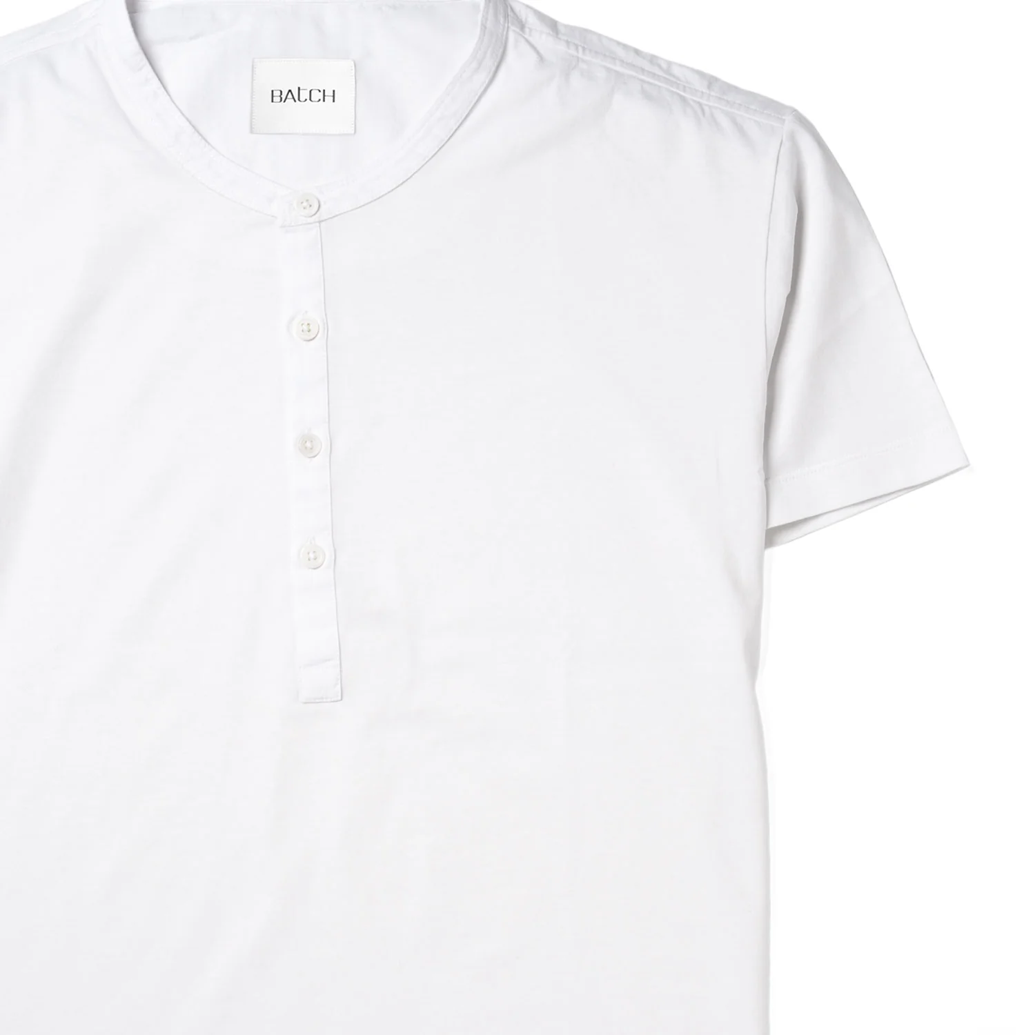 Woven Placket Henley Short Sleeve Shirt –  White Cotton Jersey - Image 3